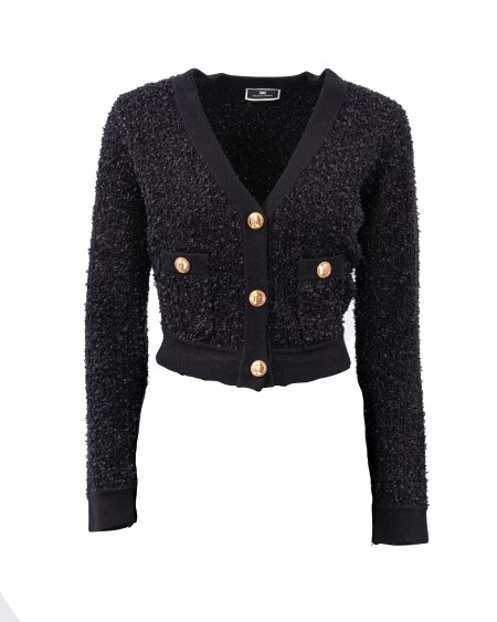 Shop ELISABETTA FRANCHI  Maglia: Elisabetta Franchi cardigan crop in maglia jacquard.
Maniche lunghe. 
Scollo a v e bottoni logati in metallo dorato anticato.
Composizione: 37% Poliammide 32% Lana 31% Acrilico.
Fabbricato in Italia.. MK62S37E2-110